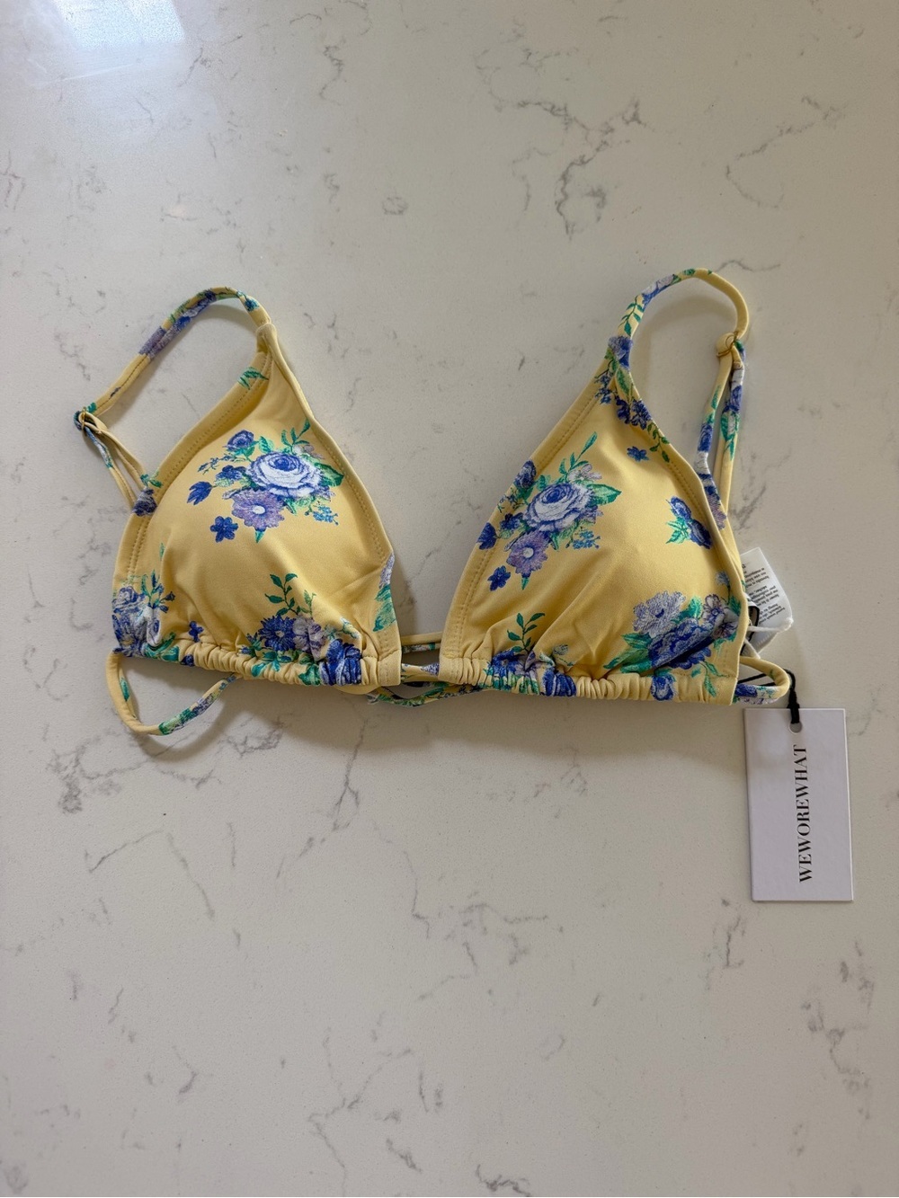 WeWoreWhat Yellow Floral Triangle Bikini Top